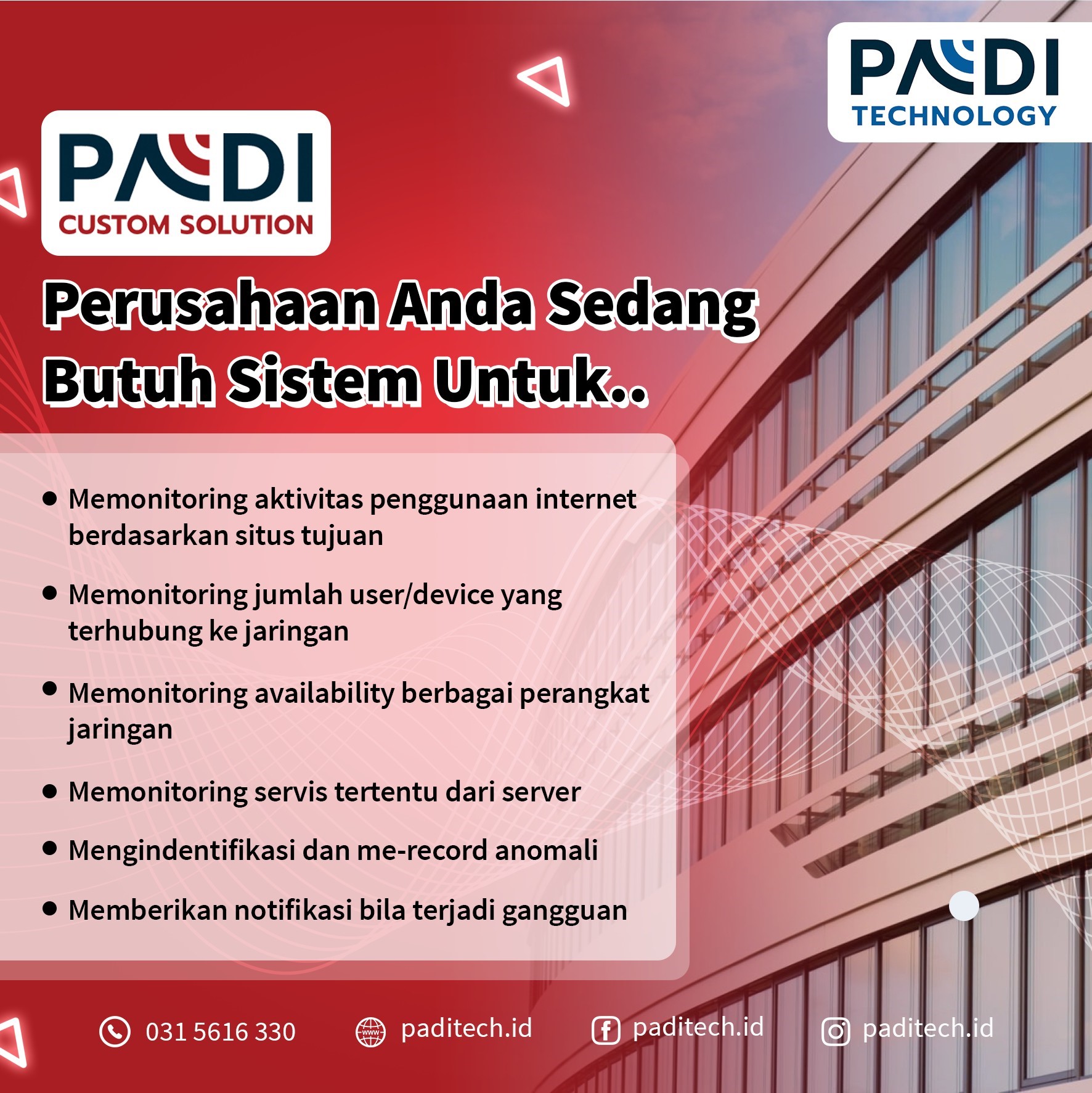 Perusahaan Anda sedang membutuhkan layanan jaringan berikut? Pakai layanan Network Check Up dari Padi Custom Solution by Padi Technology aja!